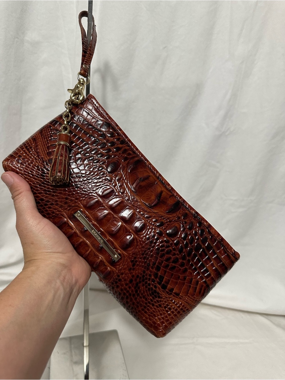 Brahmin Brown Croc-Embossed Leather Wristlet Clutch